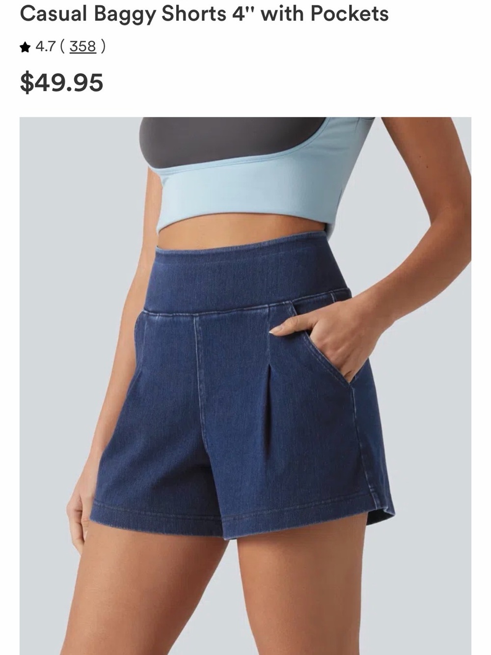 HALARA Woman’s Relaxed Denim-Style Shorts in Deep Blue
